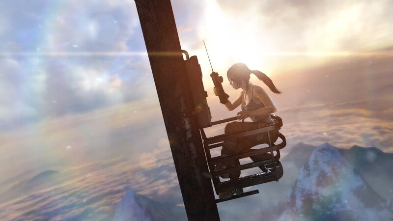 Lara Croft on a high platform