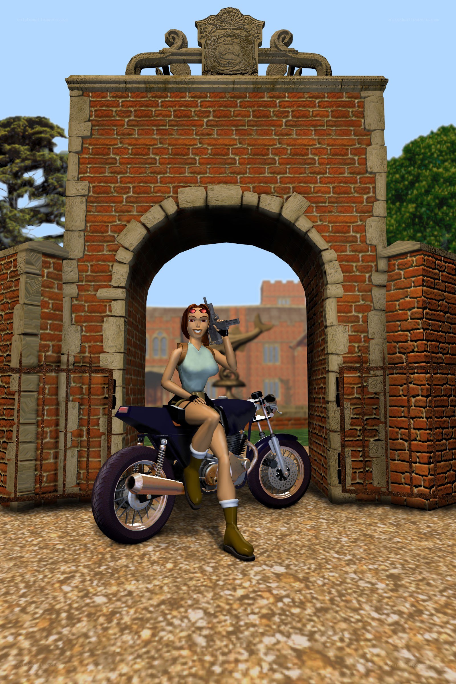 Lara Croft on a motorcycle