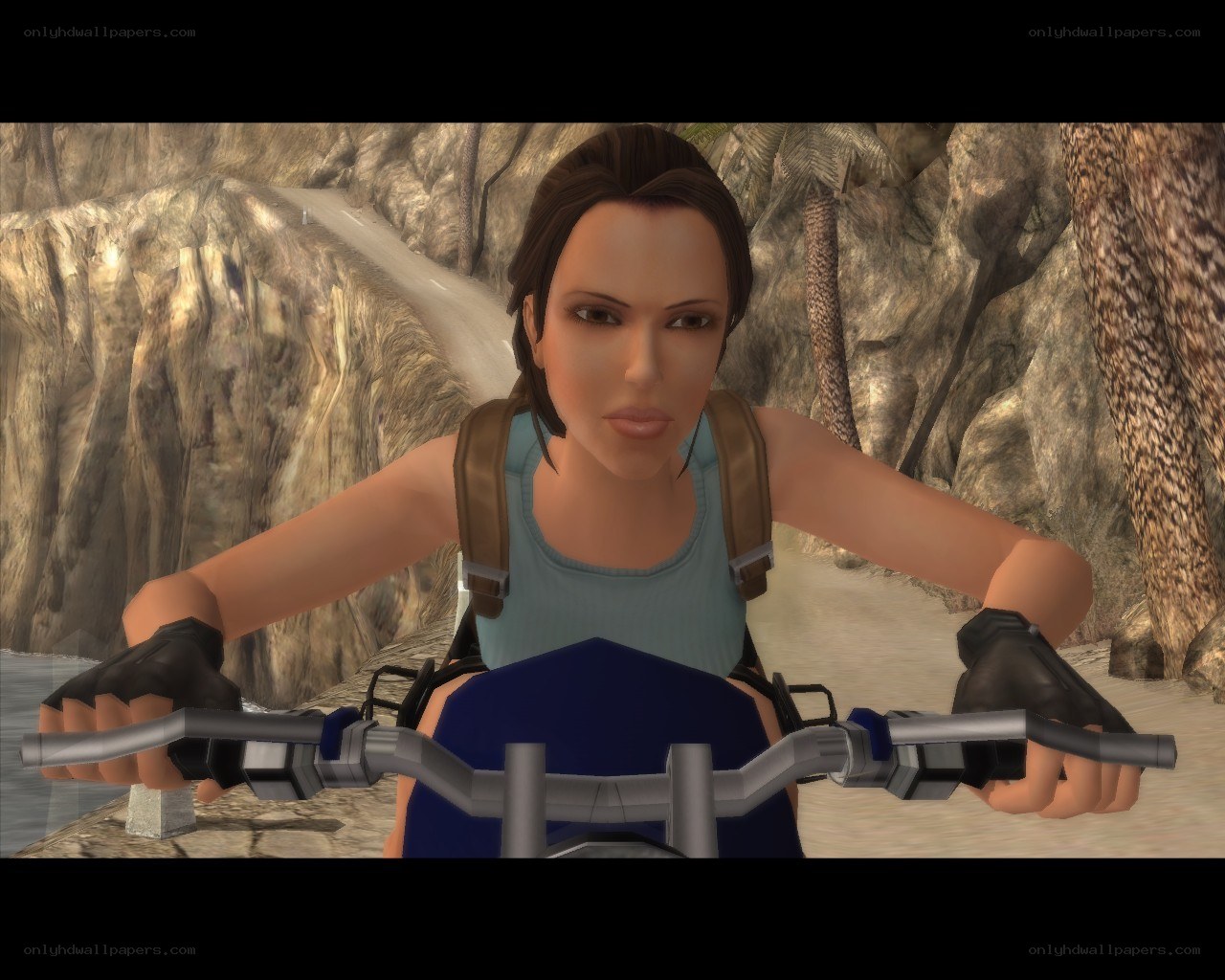 Lara Croft on a motorcycle