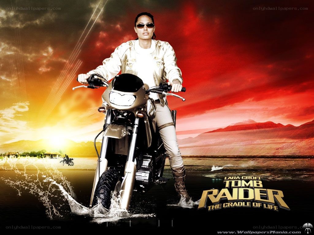 Lara Croft on a motorcycle