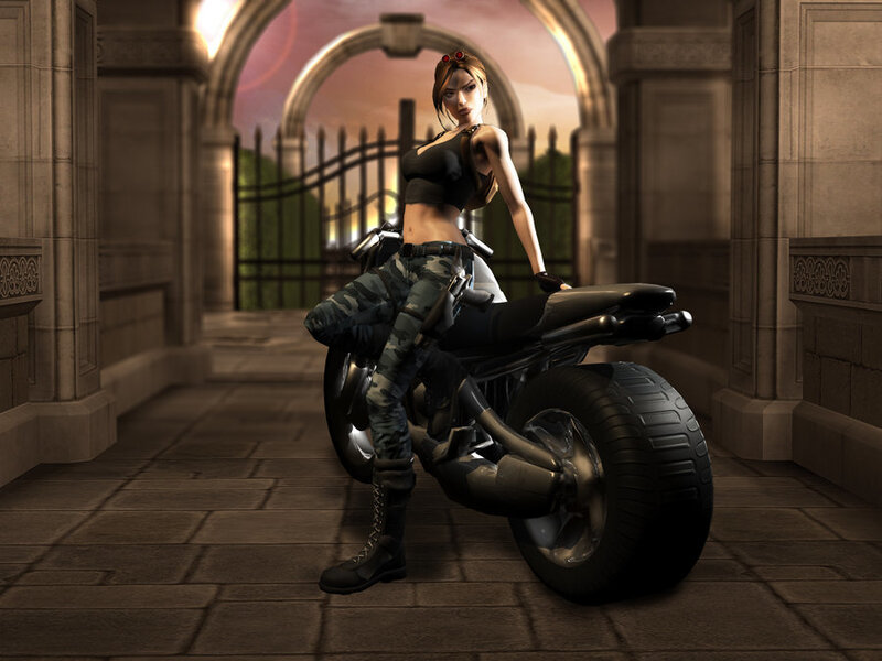 Lara Croft on a motorcycle