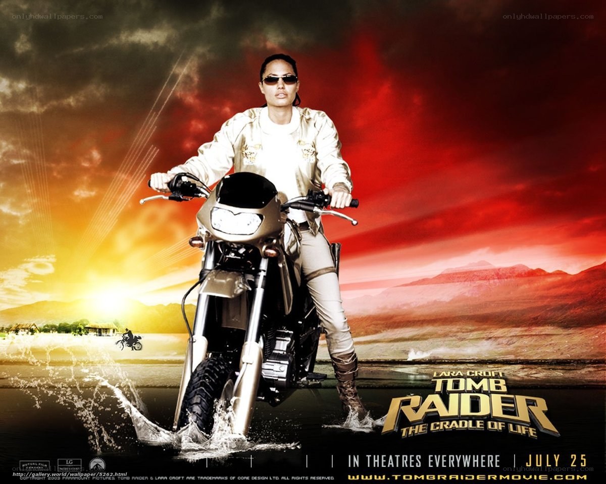 Lara Croft on a motorcycle