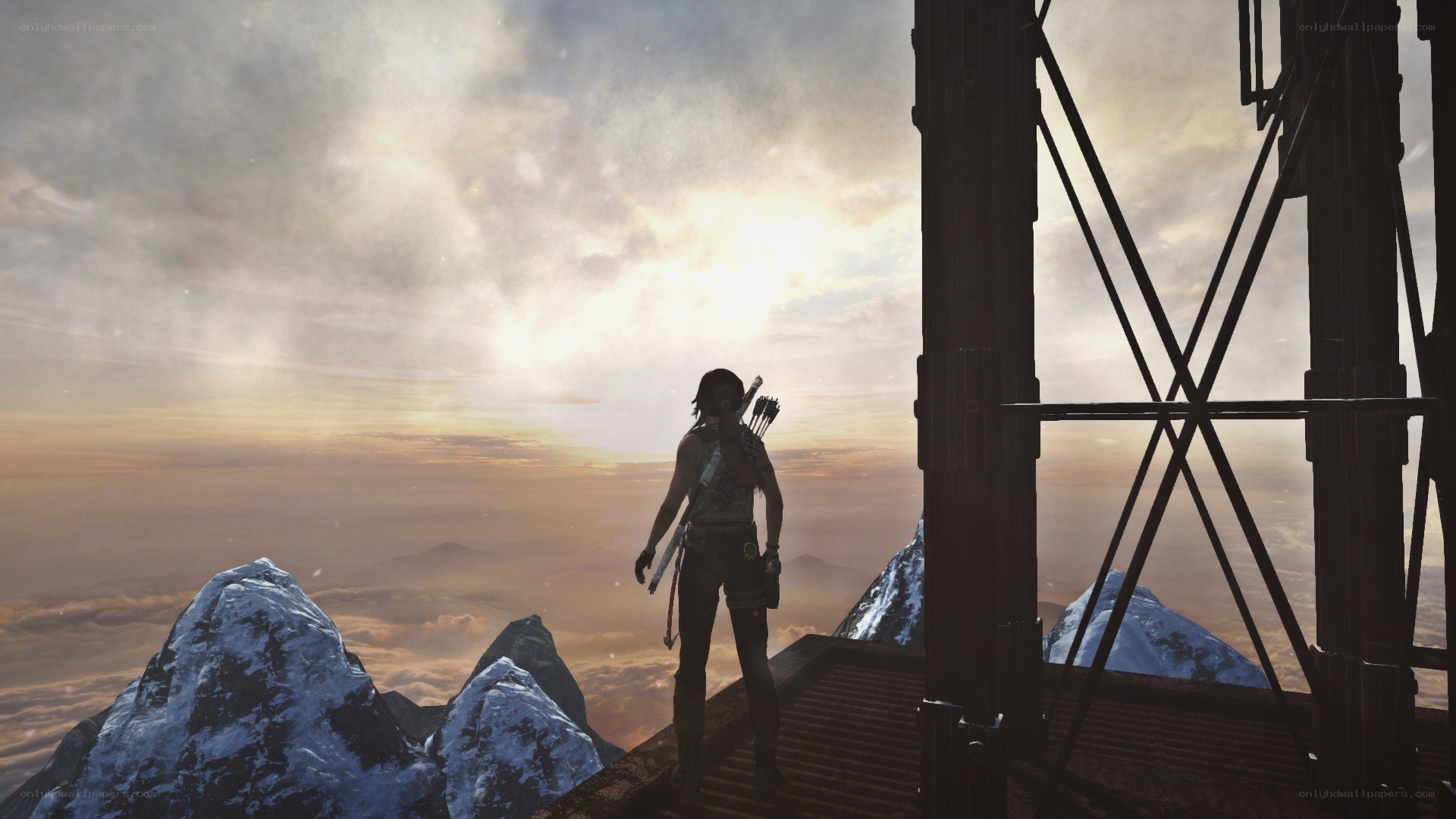 Lara Croft on a mountain peak