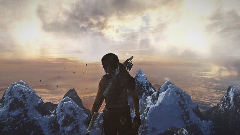 Lara Croft on a mountain peak