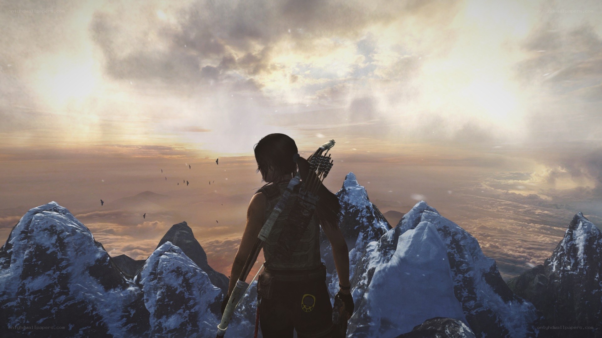 Lara Croft on a mountain peak