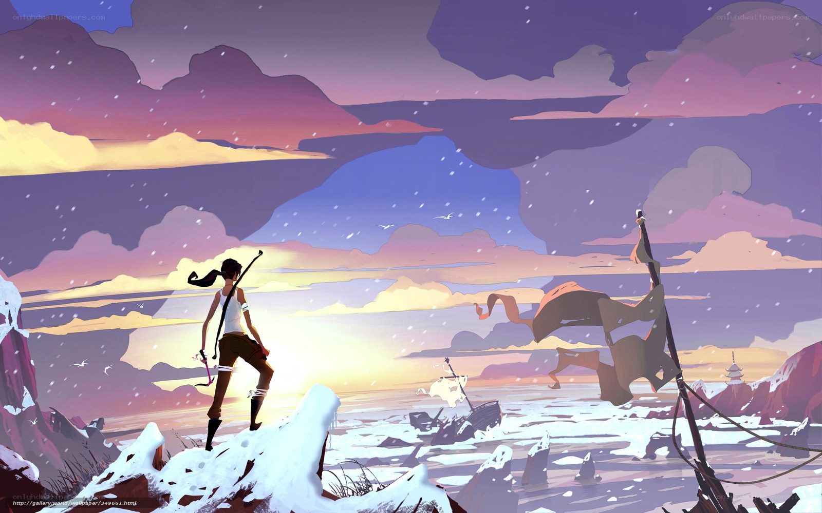 Lara Croft on a snowy cliff