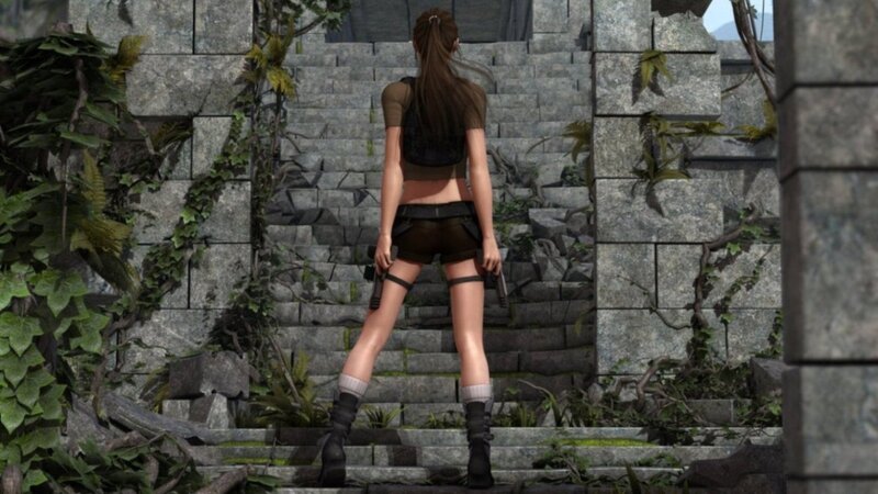 Lara Croft on ancient stairs