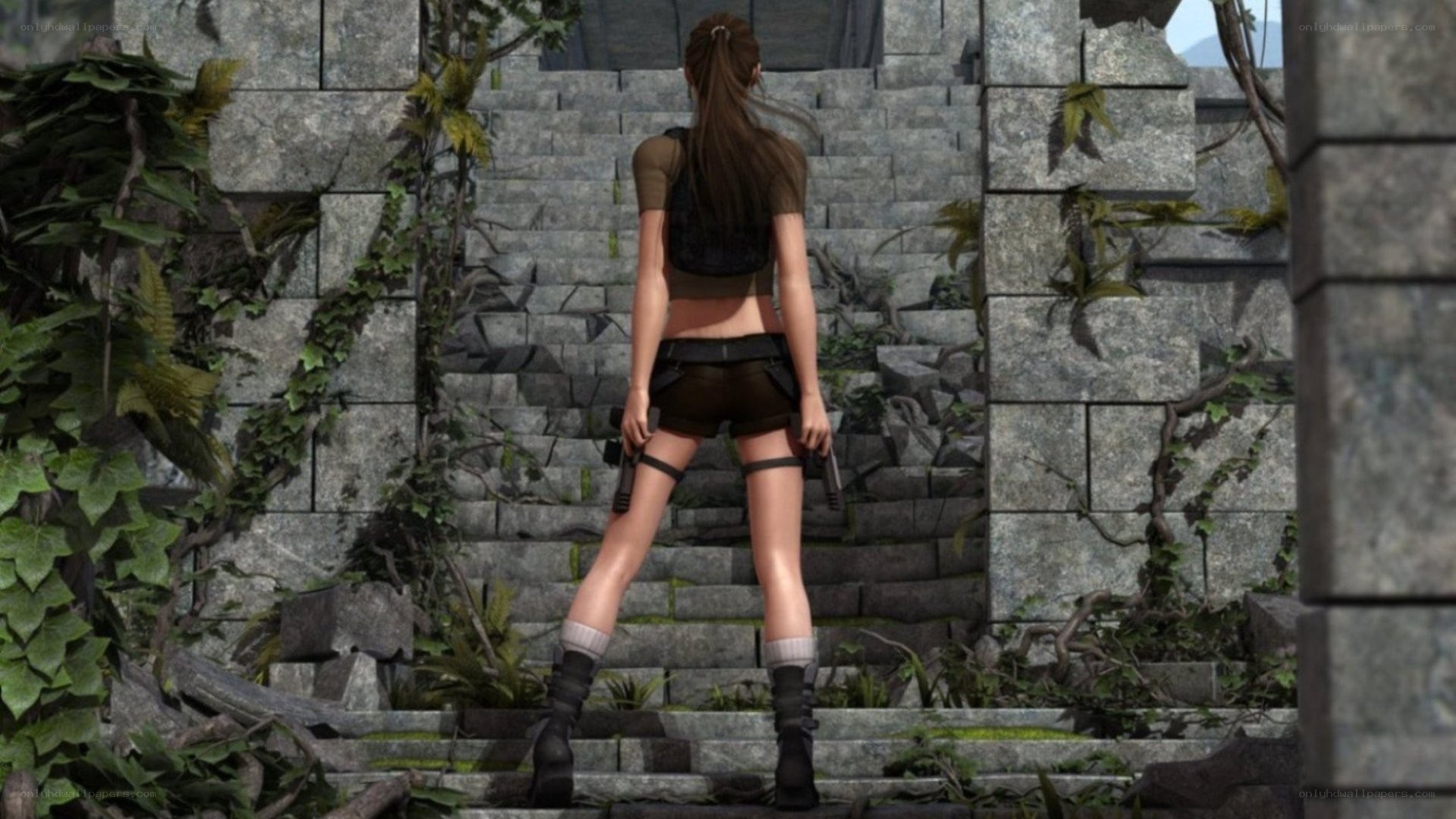 Lara Croft on ancient stairs