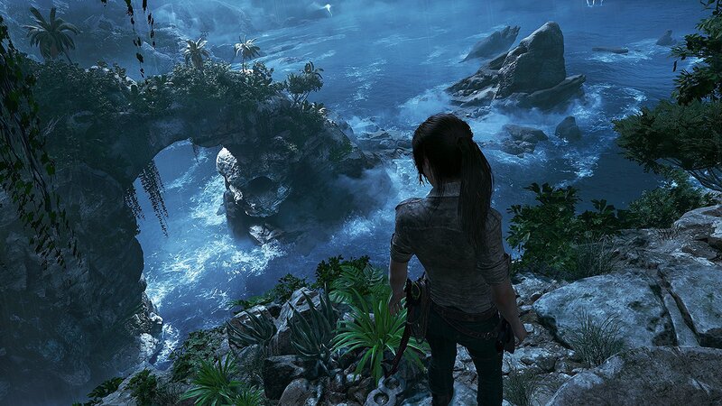 Lara Croft on Cliff — Blue