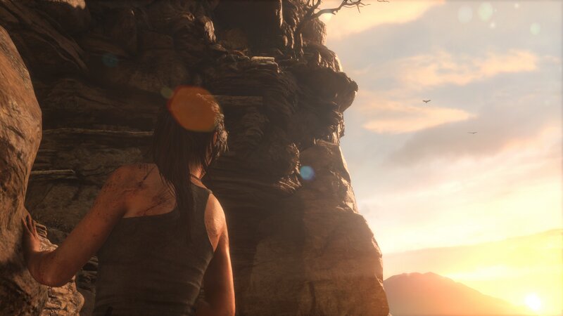 Lara Croft on Cliff — Brown, Dramatic