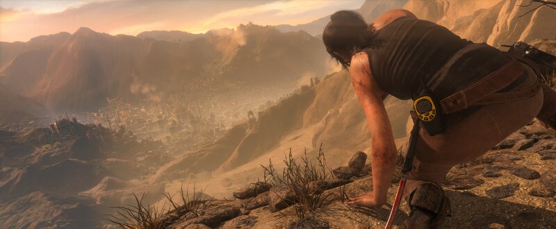 Lara Croft on Cliff — Brown