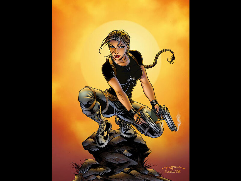 Lara Croft on Rock