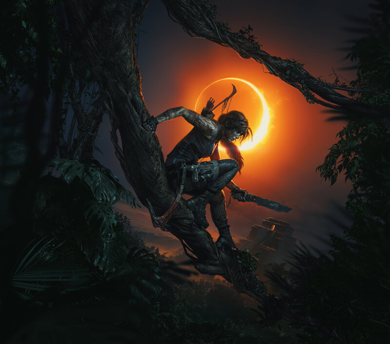 Lara Croft on Tree Branch