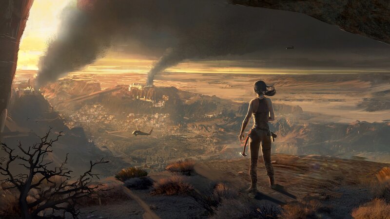 Lara Croft Overlooking Canyon — Brown