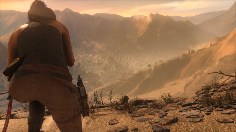 Lara Croft Overlooking City