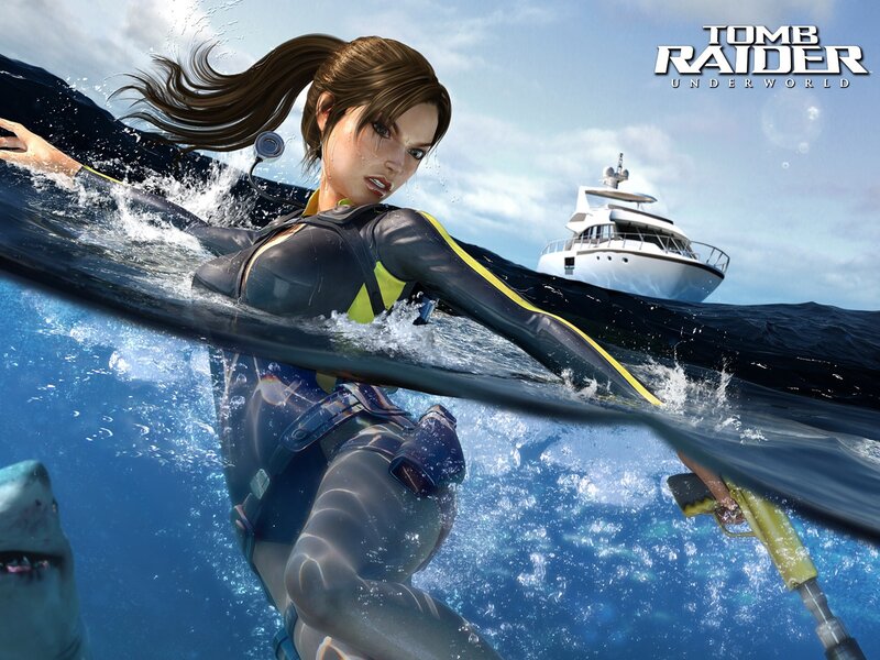 Lara Croft Swimming — Blue, Dramatic, Afternoon, Digital Art