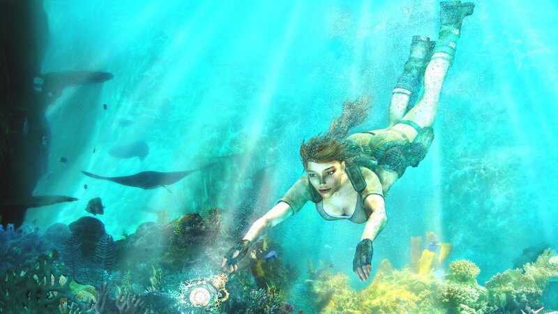 Lara Croft Swimming Underwater — Blue