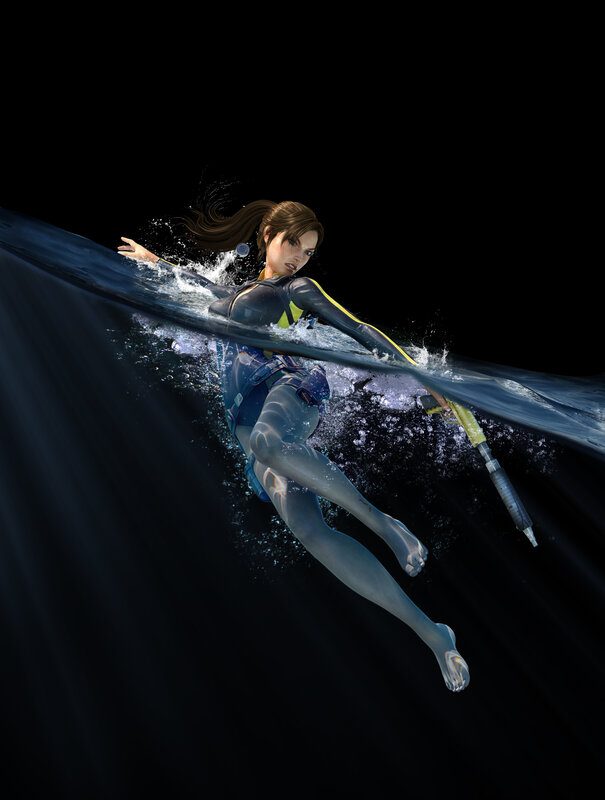 lara croft swimming underwater