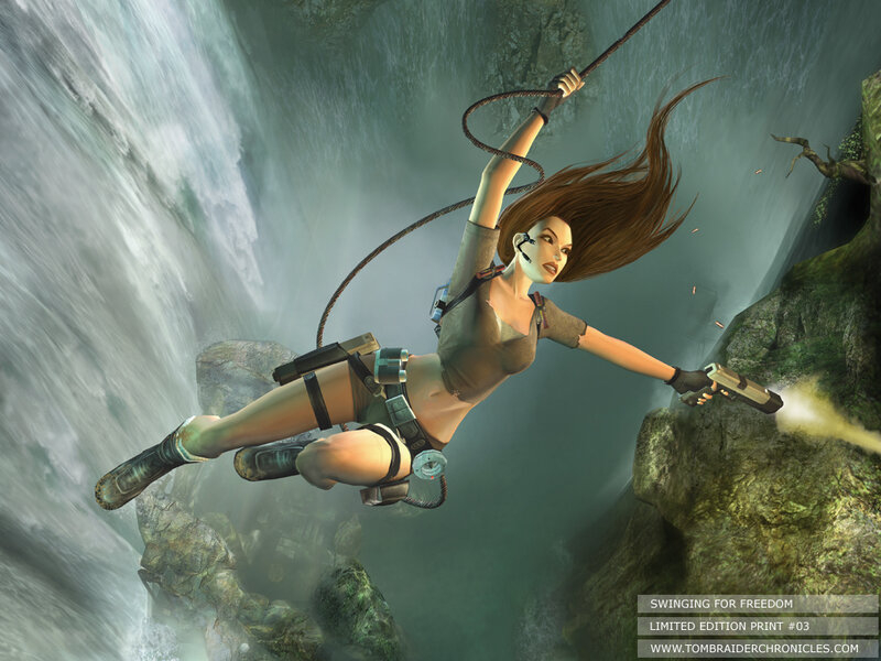 Lara Croft swinging with gun