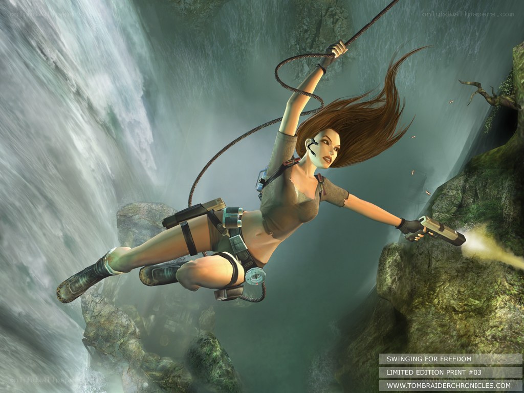Lara Croft swinging with gun