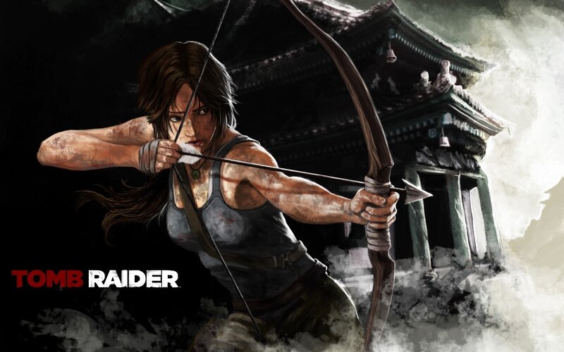 Lara Croft with Bow — Black, Dramatic, Digital Art, Bow and Arrow