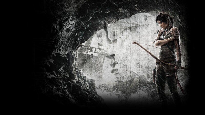 Lara Croft with Bow — Black, Dramatic, Digital Art, Cave, Shipwreck