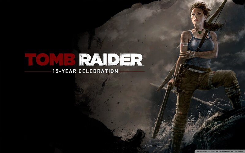 Lara Croft with Bow — Black, Dramatic, Digital Art, Gun