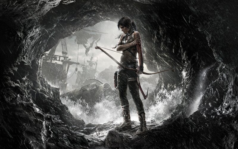 Lara Croft with Bow — Black, Dramatic, Digital Art