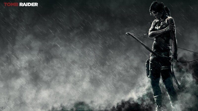 Lara Croft with Bow — Black, Dramatic, Night