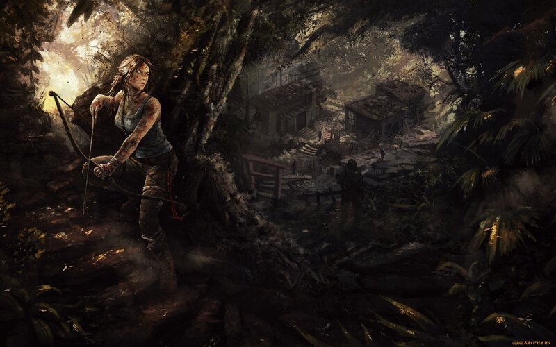 Lara Croft with Bow — Brown, Dramatic, Night