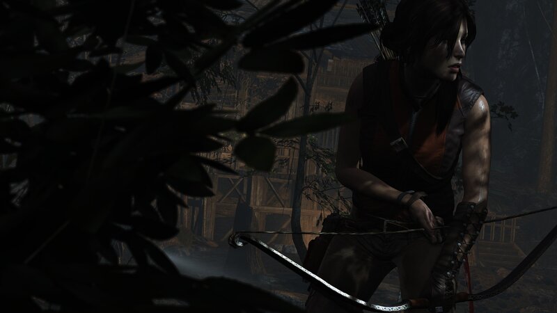 Lara Croft with bow in jungle