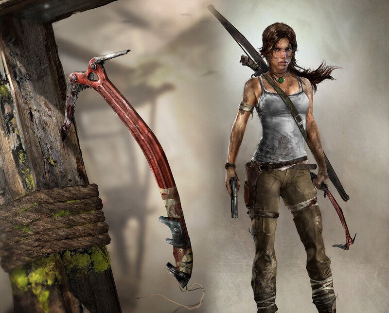 Lara Croft with climbing axe
