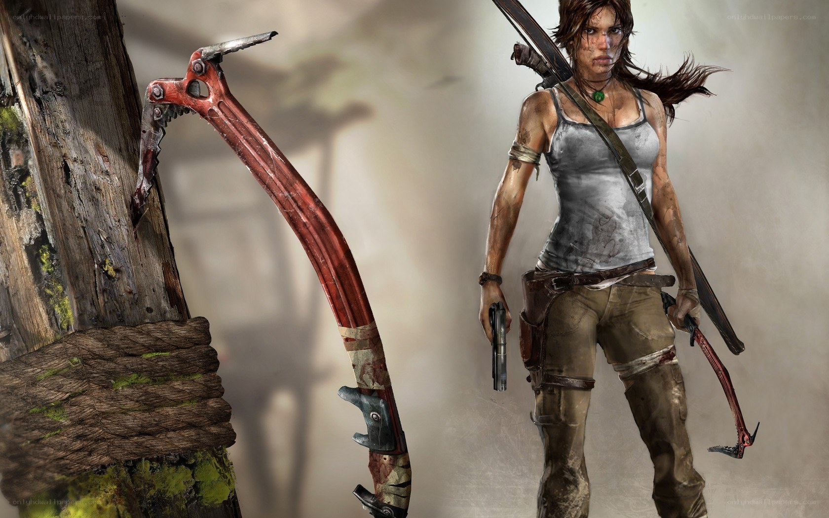 Lara Croft with climbing axe