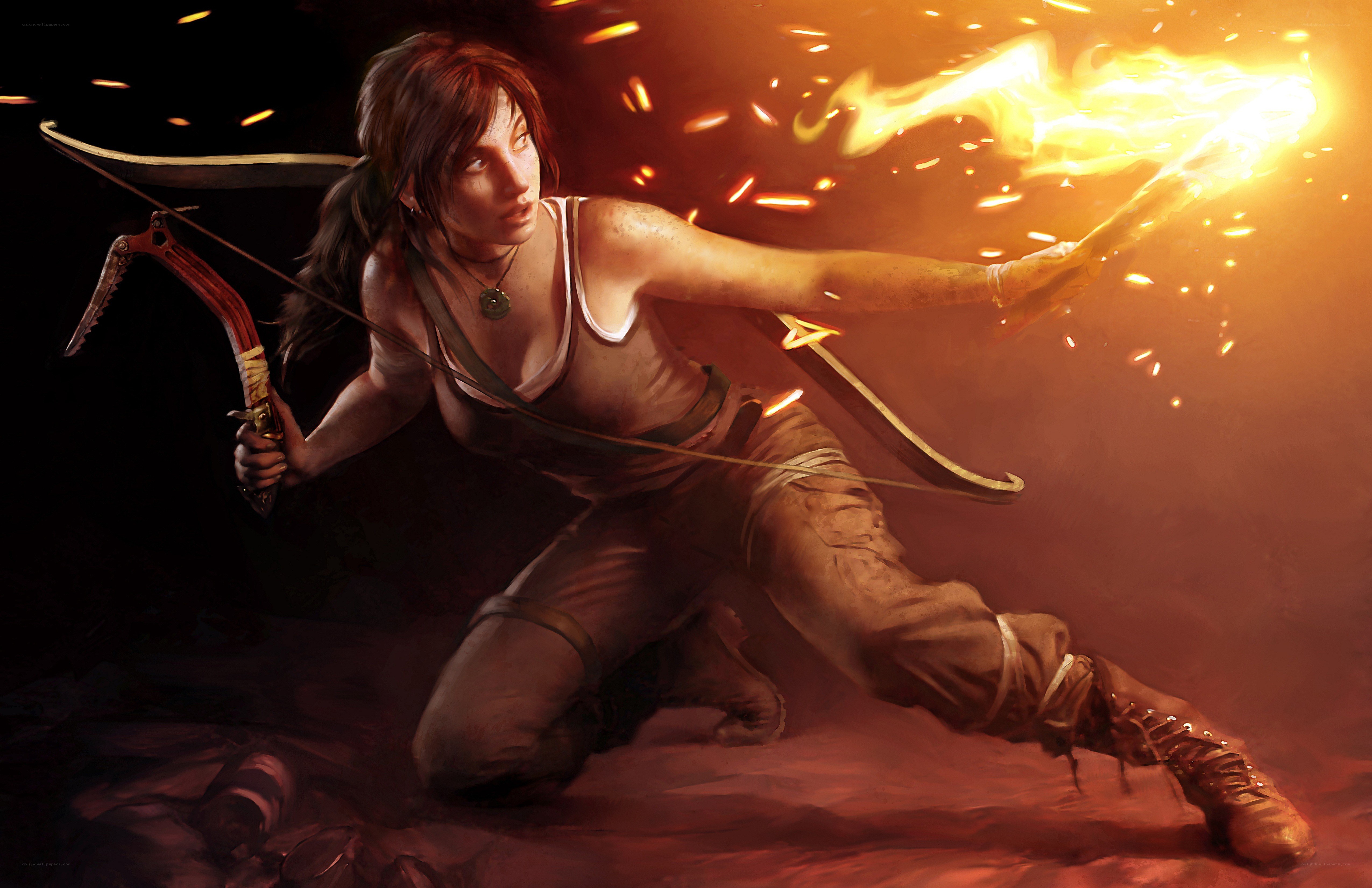 Lara Croft with flaming arrow