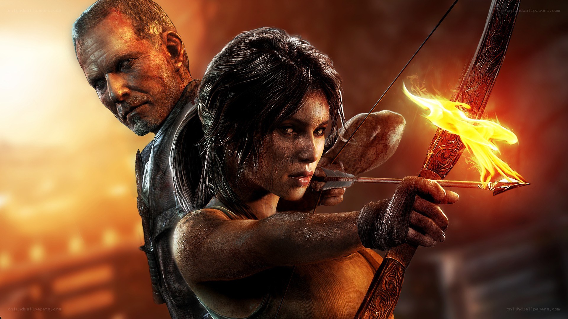 Lara Croft with flaming arrow