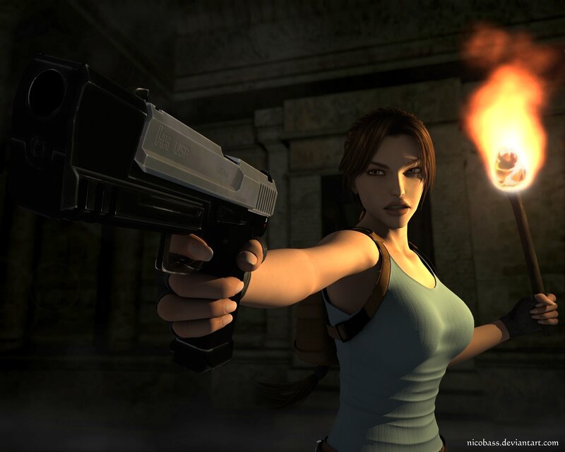 Lara Croft with pistol and torch