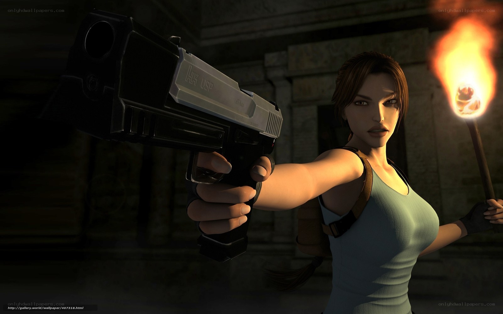 Lara Croft with pistol and torch