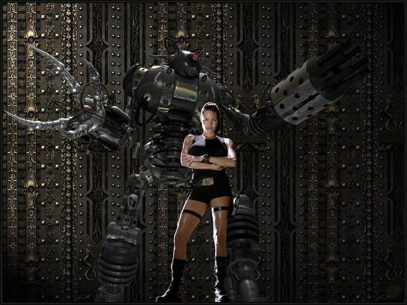 Lara Croft with robotic guardian