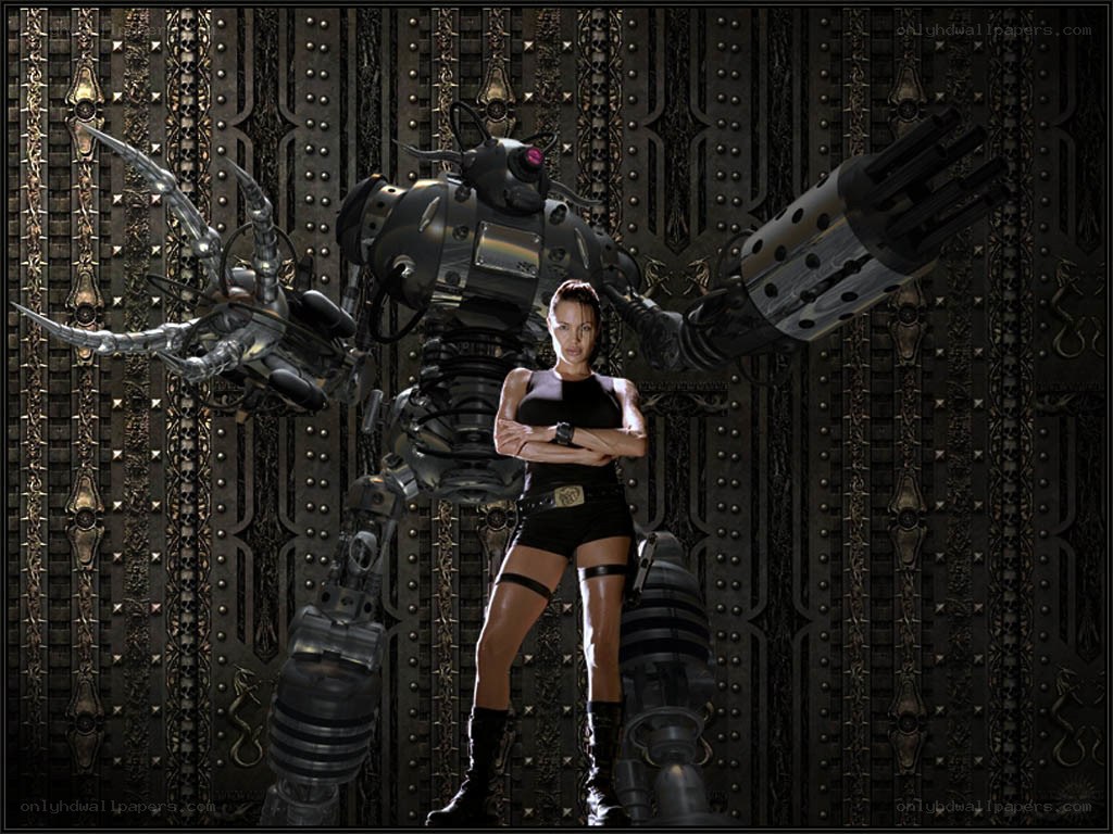 Lara Croft with robotic guardian