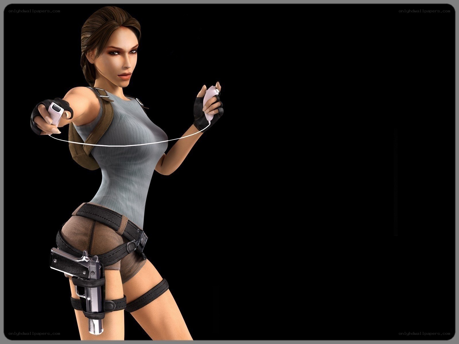 Lara Croft with Wii controllers