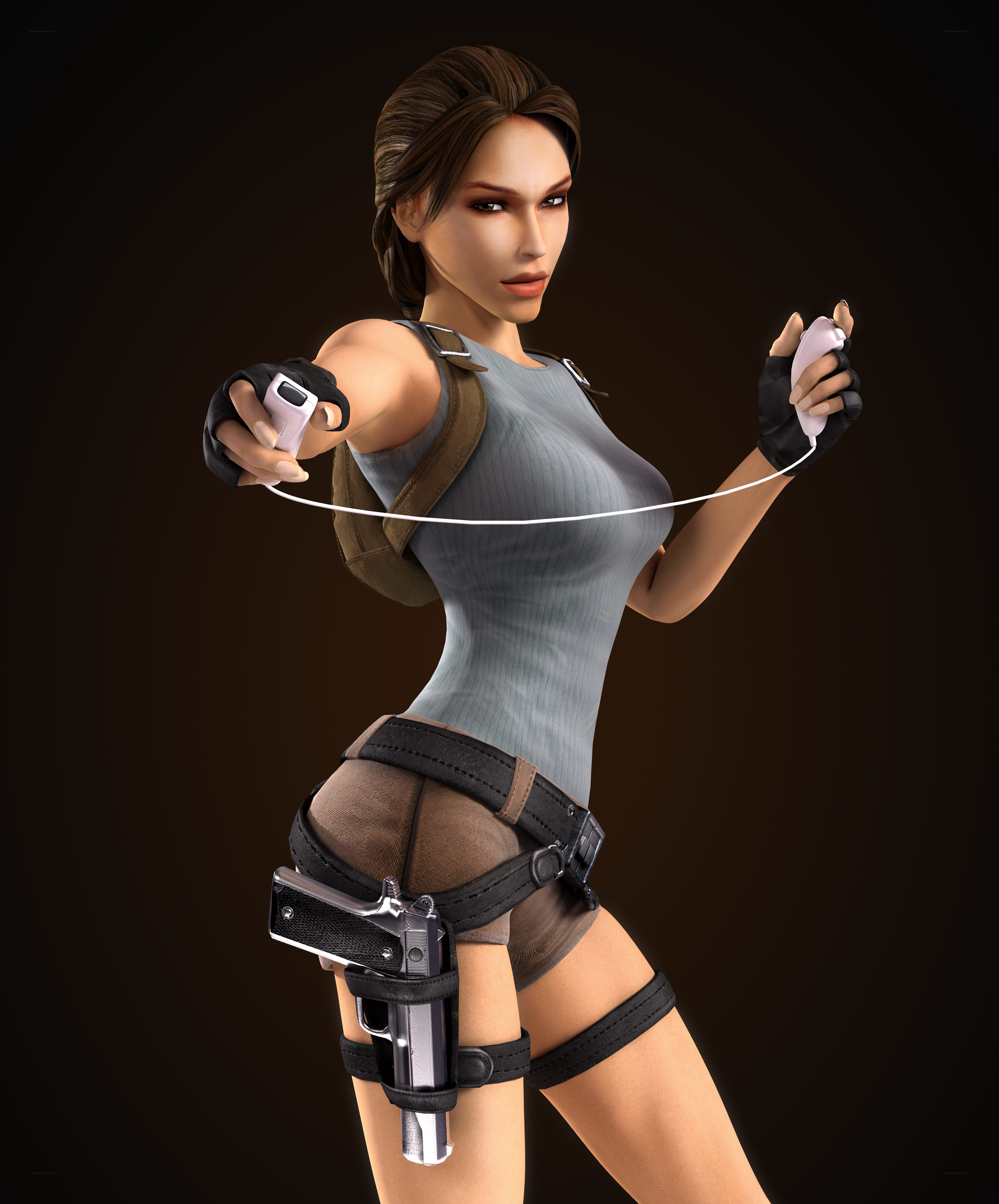 Lara Croft with Wii controllers