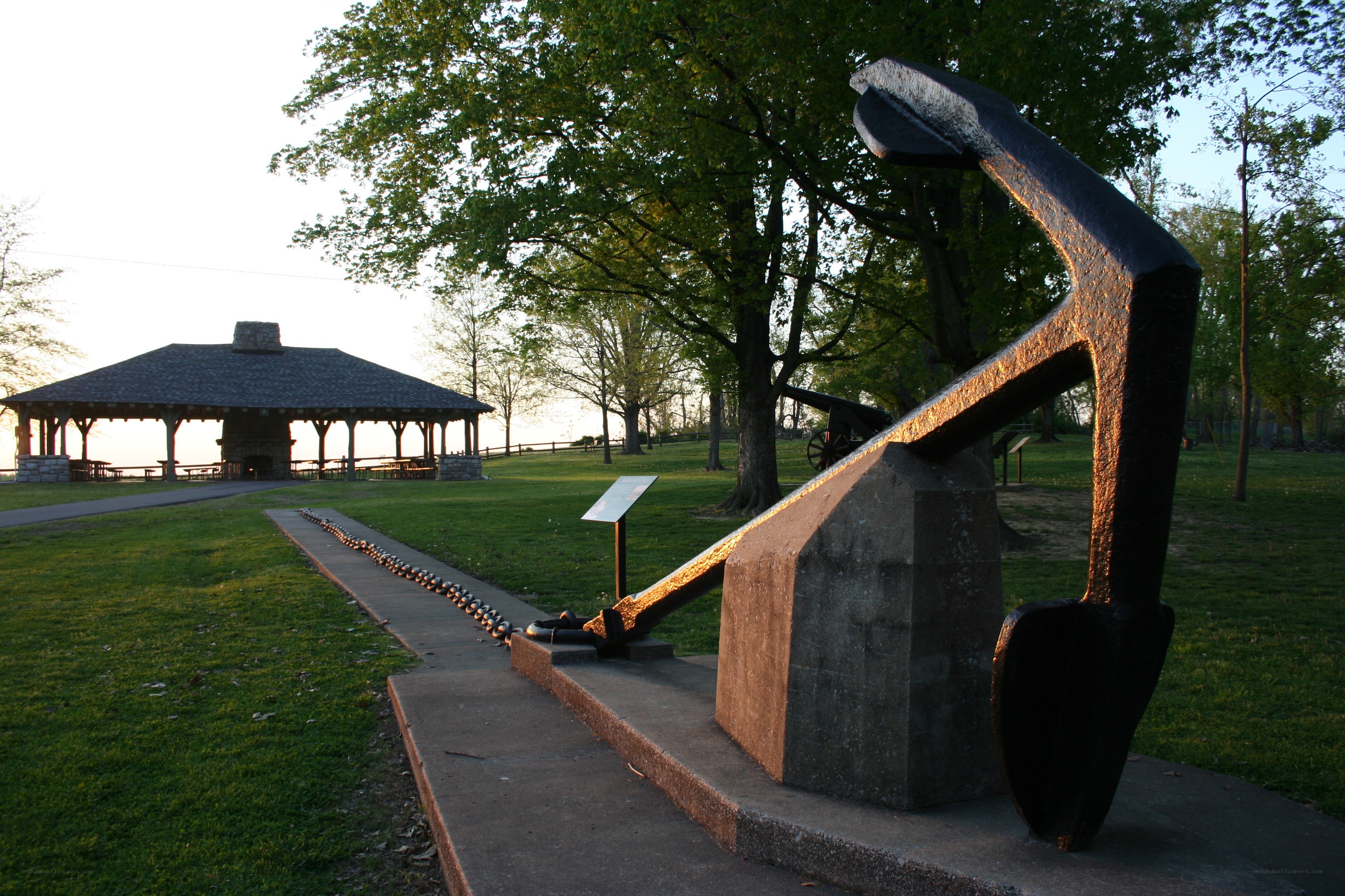 Large anchor monument in park