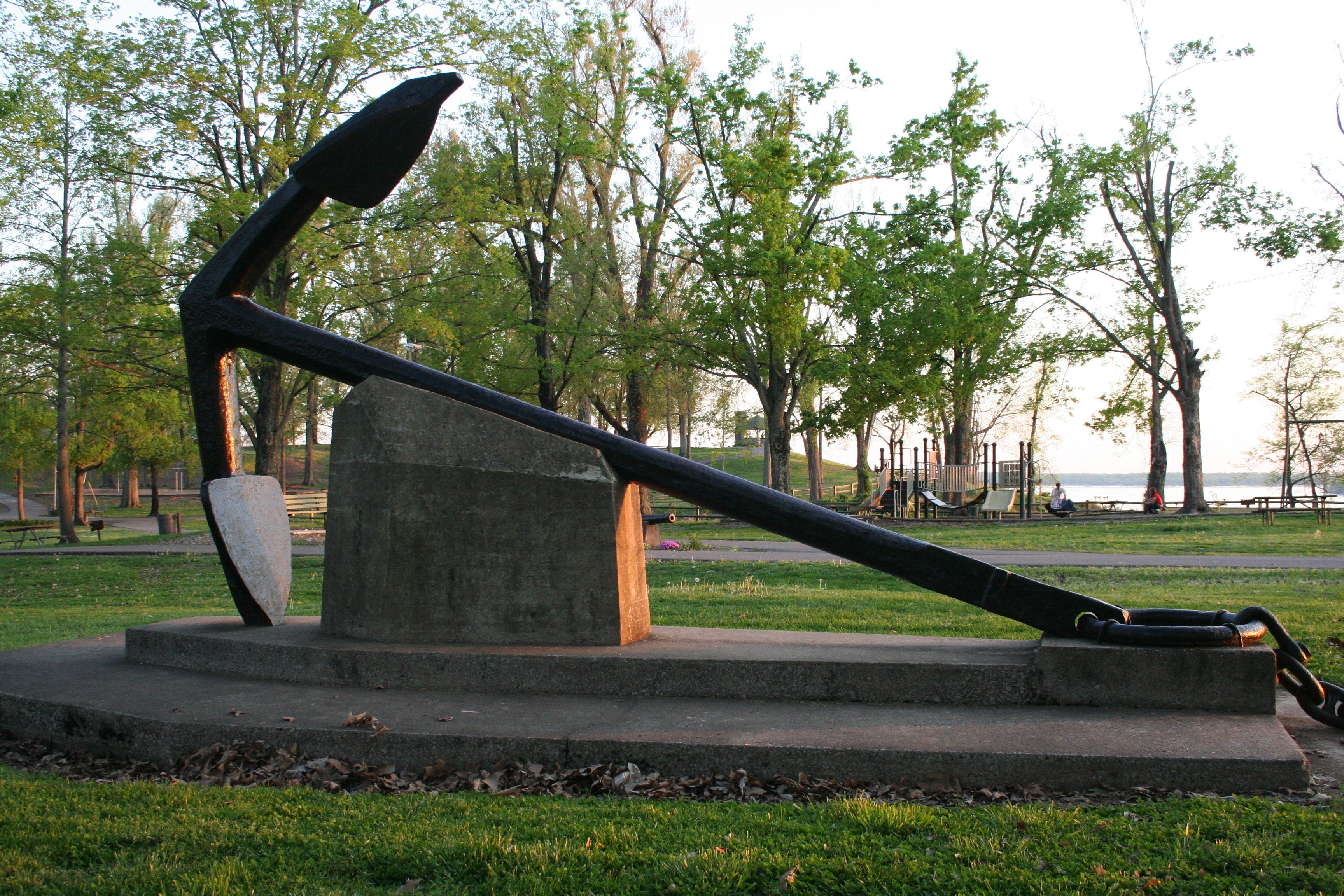 Large anchor sculpture in park