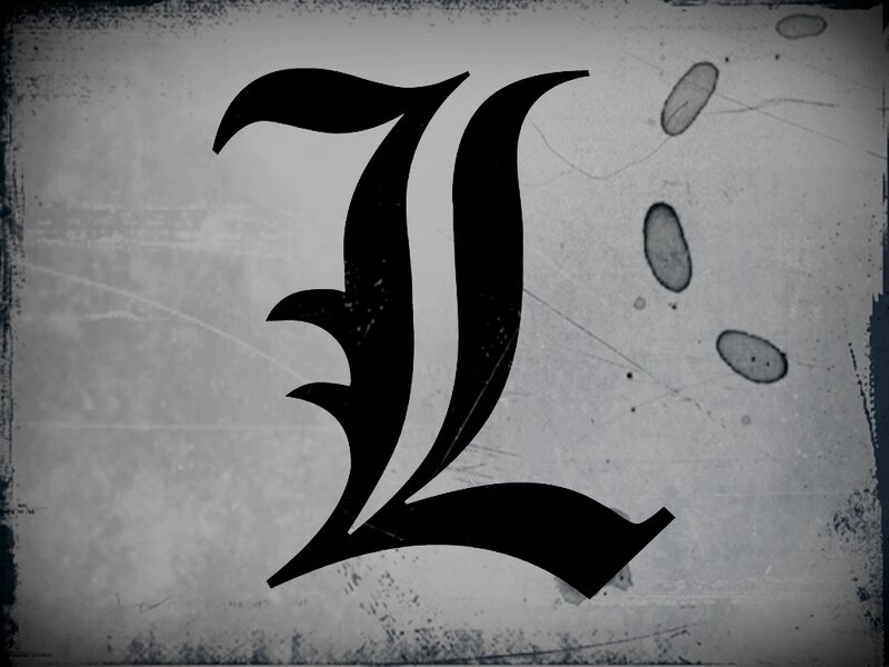 Large black letter L on textured background