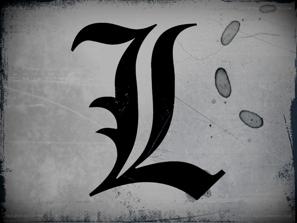 Large black letter L on textured background