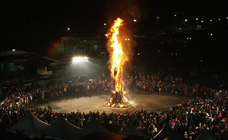 Large bonfire at night festival