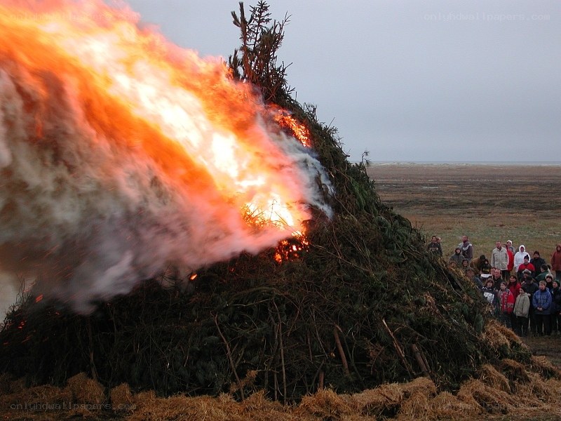 Large bonfire on a field