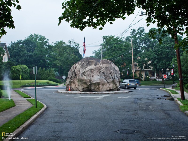 Large boulder in a roundabout