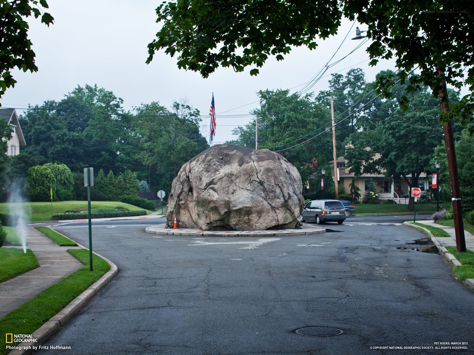 Large boulder in a roundabout