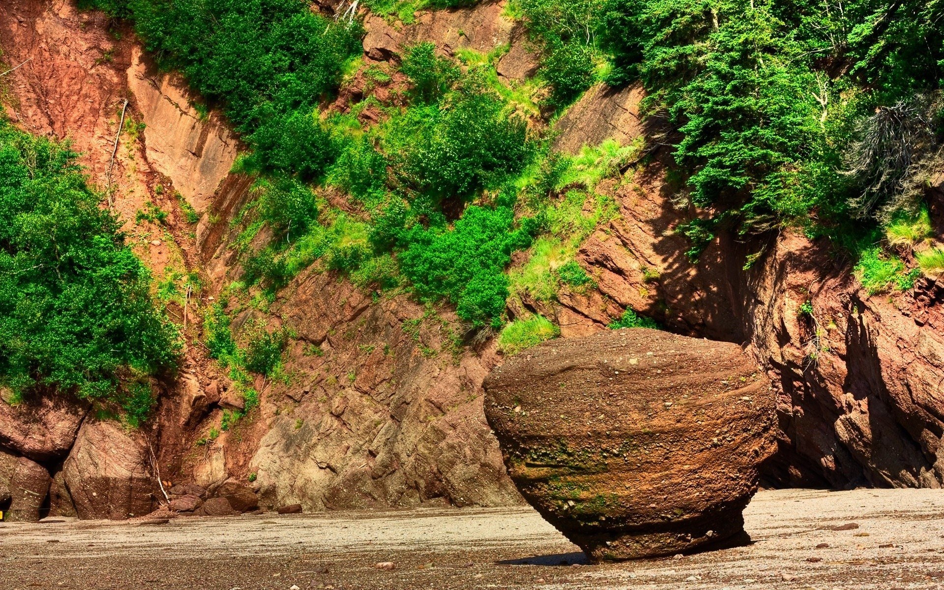 Large boulder on a rocky beach